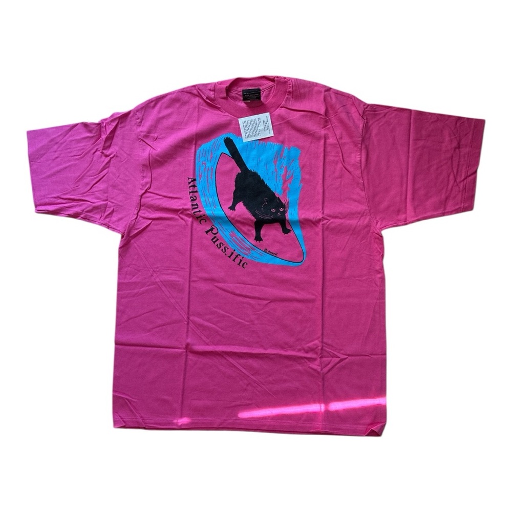 NWT Deadstock Single Stitch “Atlantic Puss.ific” Pink Cat Tee Sz. XL